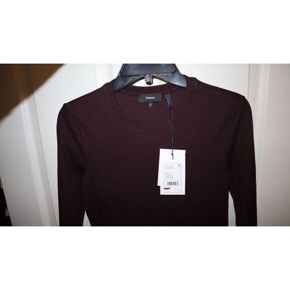 Theory L0224629 Women's Sz M Merlot Side Slit Button Perry Knit Midi Dress $295+ - Picture 7 of 11